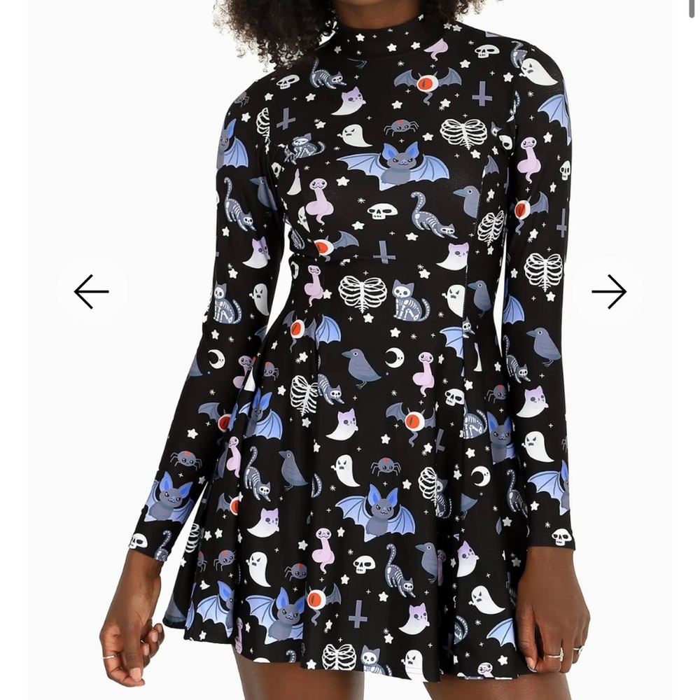 BlackMilk Hauntingly Cute Long Sleeve Evil Mini Skater Dress